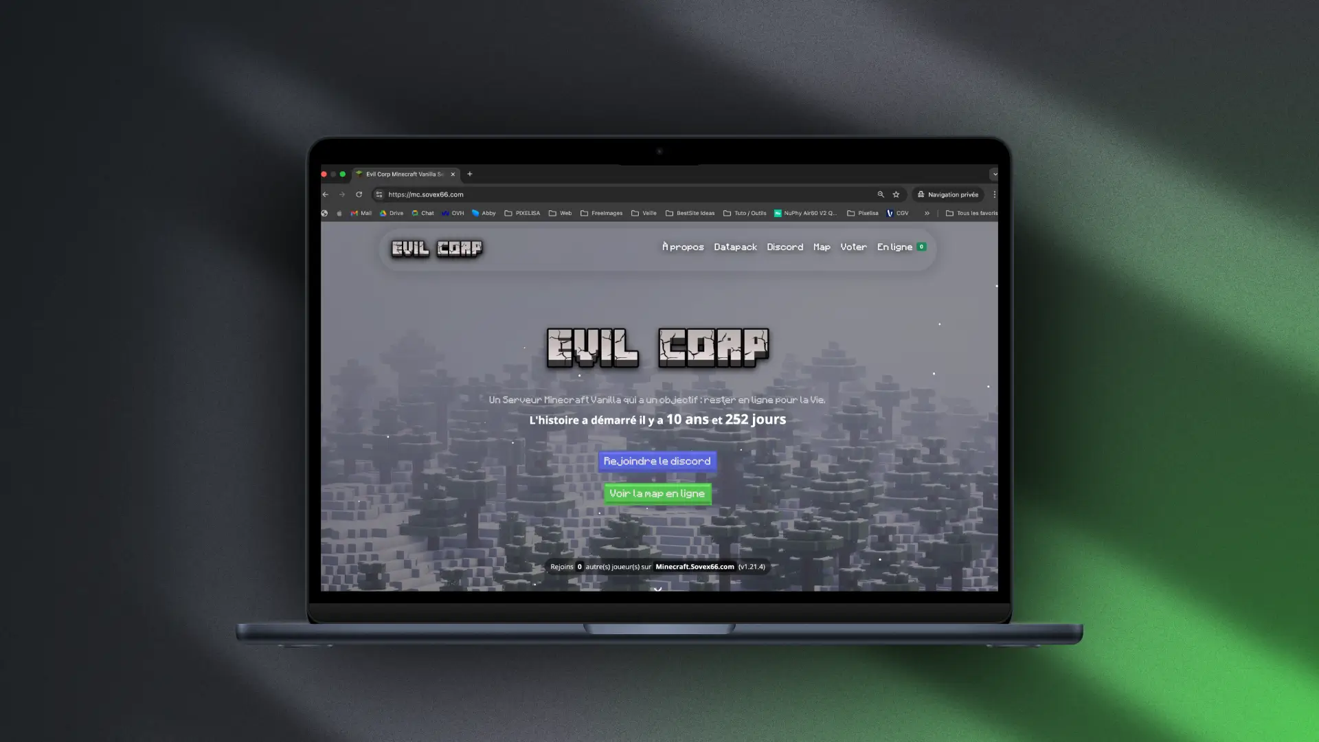 Mockup du site du serveur minecraft Evil Corp 